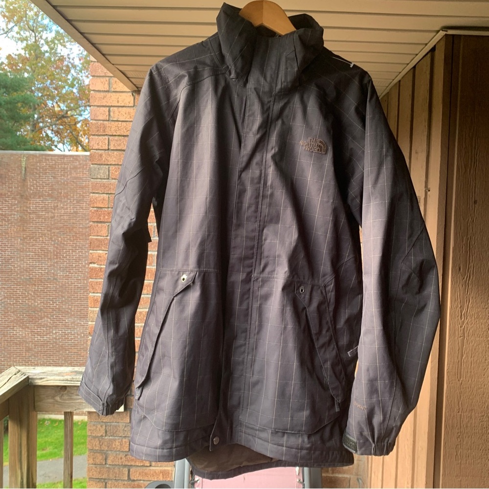 THE NORTH FACE Large Mens HyVent Black Gold Striped Parka Jacket Shell